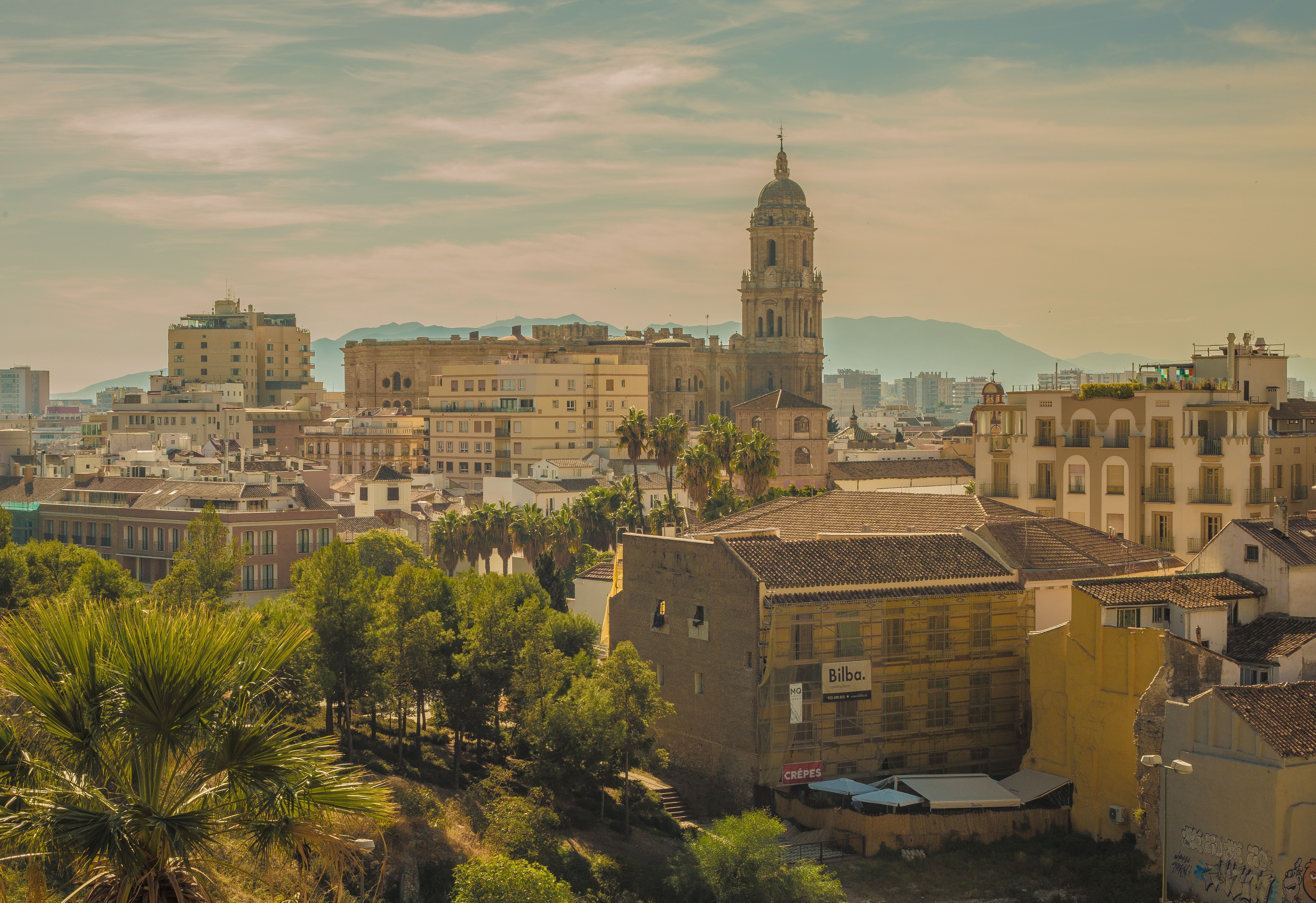 The Malaga skyline at dusk.